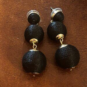Triple Ball Drop Dangling Earrings Black and Gold
